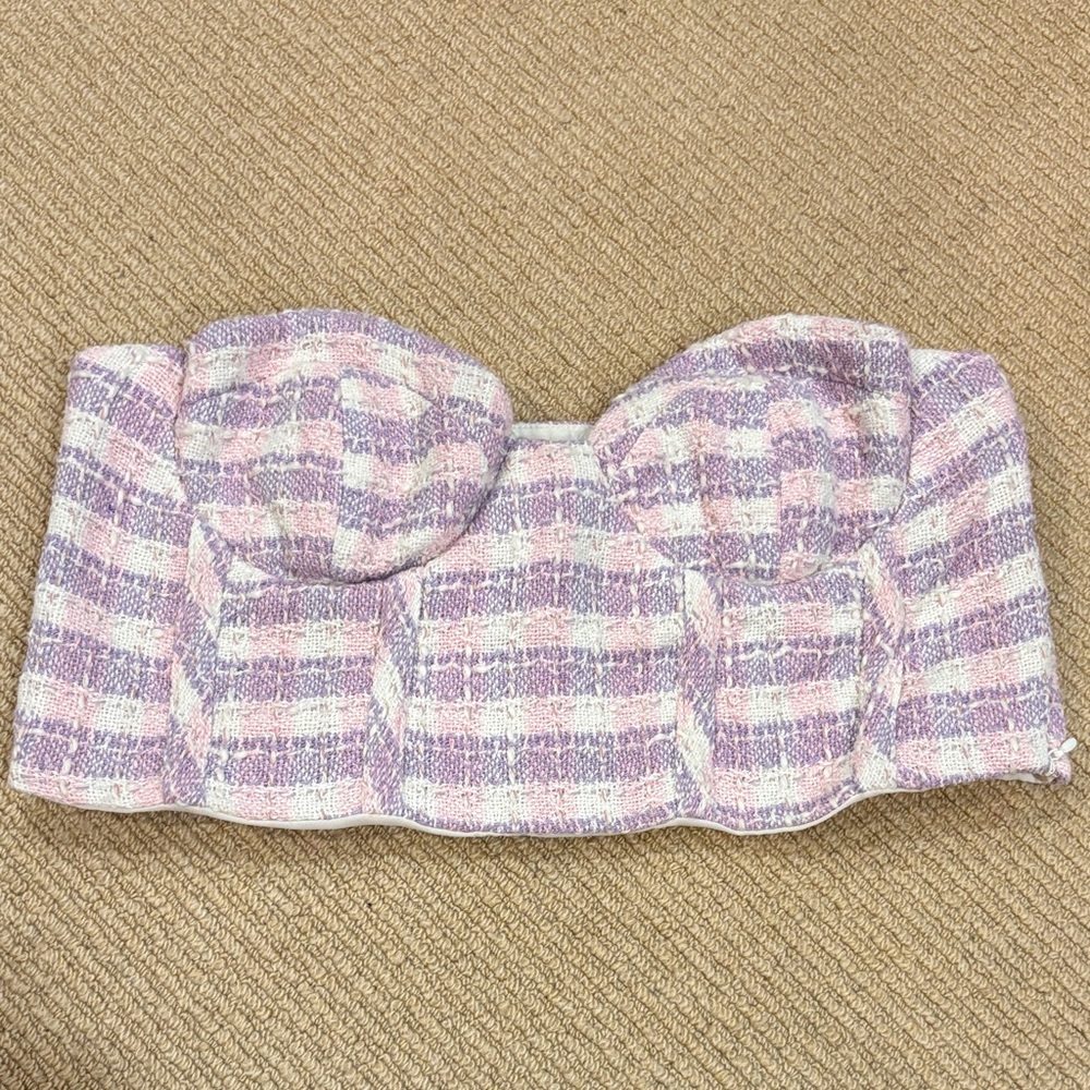 4/$10✨Zara Pink and White Plaid Crop Top